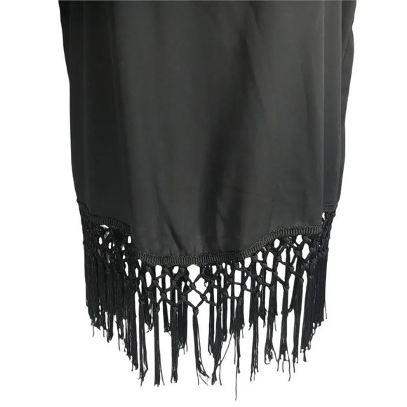 Monteau Swing Back Closure Fringe Semi-Sheer Crocheted Lace Black Top  Blouse S - Picture 3 of 8